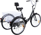 Road Bike 6 Speed 24 Inch 3 Wheel Adult Tricycle Bike Cycling Pedal Cruiser Bicycles