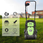 Lawn Mower, 13 Inch 2-in-1 Electric Lawn Mower with Grass Collection Bag, Folding Handle, Adjustable Cutting Height, Corded Push Lawn Mowers for Garden Yard, 12 Amp (Green)