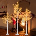 Birch Tree with Lights, 3 Pieces White Artificial Christmas Birch Trees, 4ft/5ft/6ft, Prelit Birch Twig Tree Lights Christmas Lights Ornament for Indoor Outdoor, TE1140