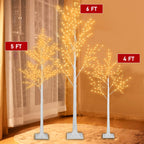 Birch Tree with Lights, 3 Pieces White Artificial Christmas Birch Trees, 4ft/5ft/6ft, Prelit Birch Twig Tree Lights Christmas Lights Ornament for Indoor Outdoor, TE1140
