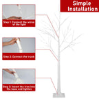 Birch Tree with Lights, 3 Pieces White Artificial Christmas Birch Trees, 4ft/5ft/6ft, Prelit Birch Twig Tree Lights Christmas Lights Ornament for Indoor Outdoor, TE1140