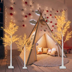 Birch Tree with Lights, 3 Pieces White Artificial Christmas Birch Trees, 4ft/5ft/6ft, Prelit Birch Twig Tree Lights Christmas Lights Ornament for Indoor Outdoor, TE1140