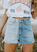 two tone denim shorts