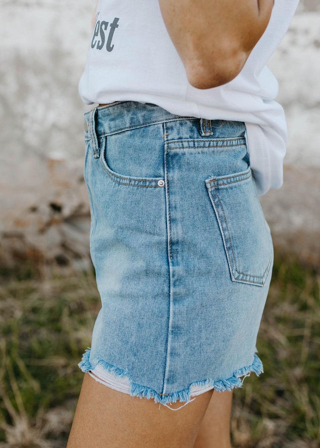 two tone denim shorts