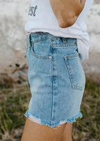 two tone denim shorts