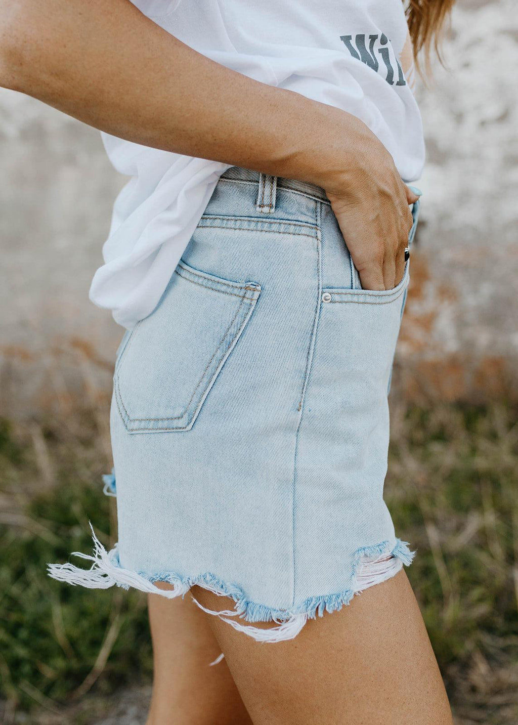 two tone denim shorts