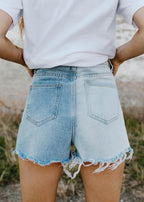 two tone denim shorts