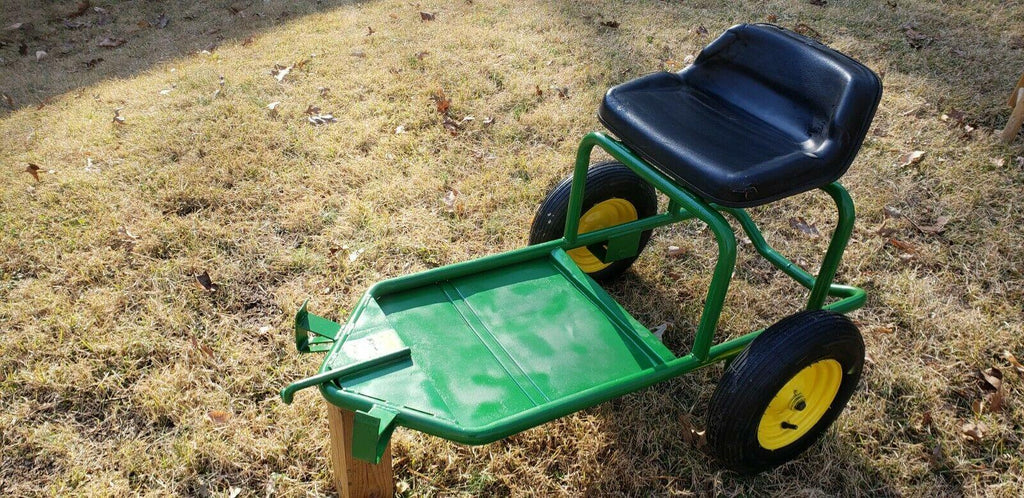 EXTREMELY RARE MADE IN USA JOHN DEERE 2 WHEEL SULKY (SIT-ON) W/NEW TIRES & PAINT