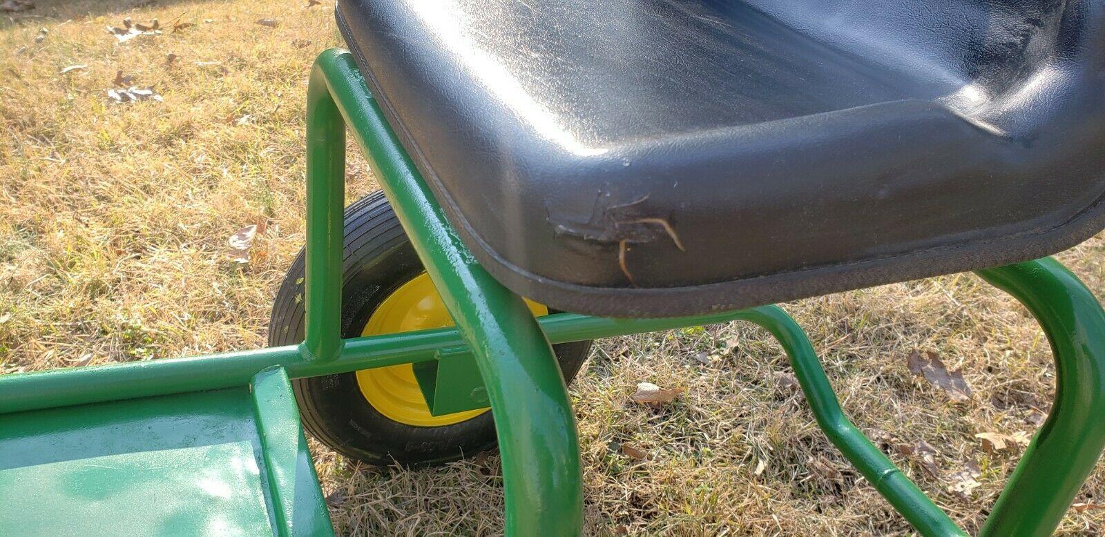 EXTREMELY RARE MADE IN USA JOHN DEERE 2 WHEEL SULKY (SIT-ON) W/NEW TIRES & PAINT