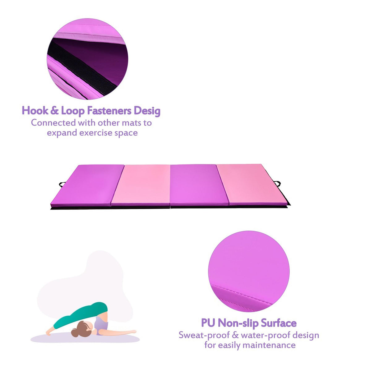 Gymax Folding Panel Gym Fitness Exercise Gymnastics Mat 4' x 10' x 2''