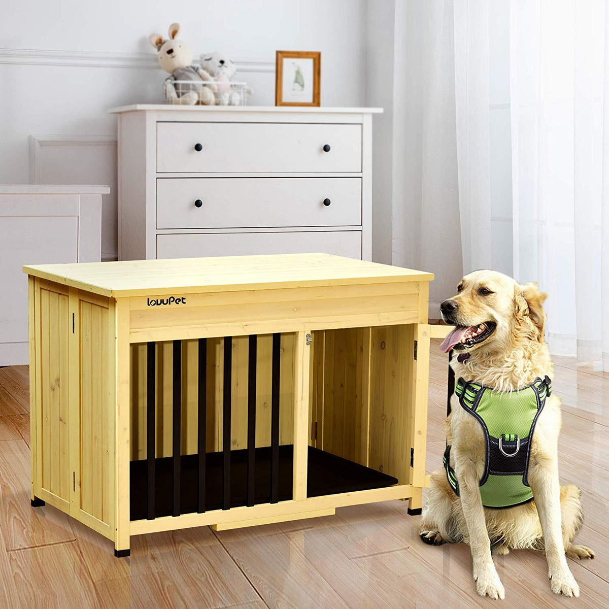 Lovupet Wooden Portable Foldable Pet Crate Indoor Outdoor Dog Kennel Pet Cawith Tray