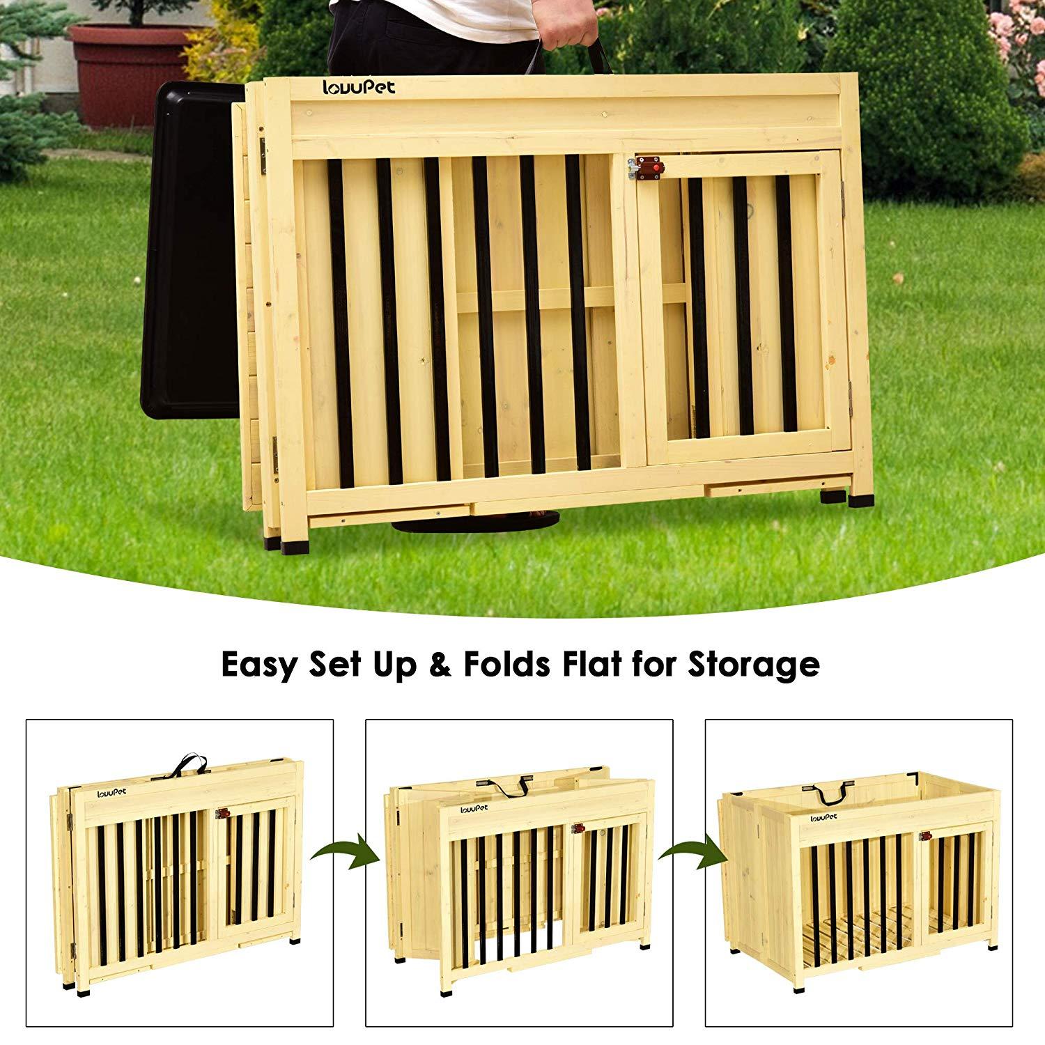 Lovupet Wooden Portable Foldable Pet Crate Indoor Outdoor Dog Kennel Pet Cawith Tray