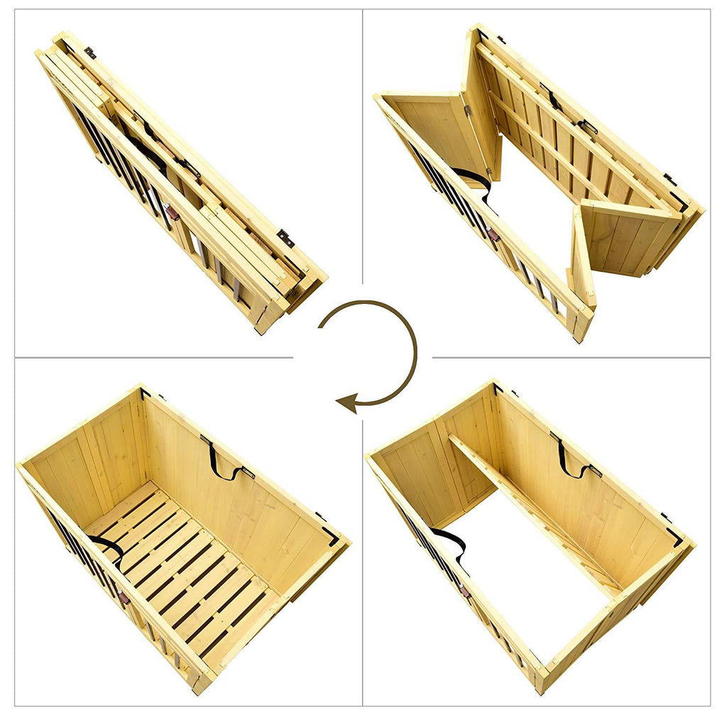 Lovupet Wooden Portable Foldable Pet Crate Indoor Outdoor Dog Kennel Pet Cawith Tray