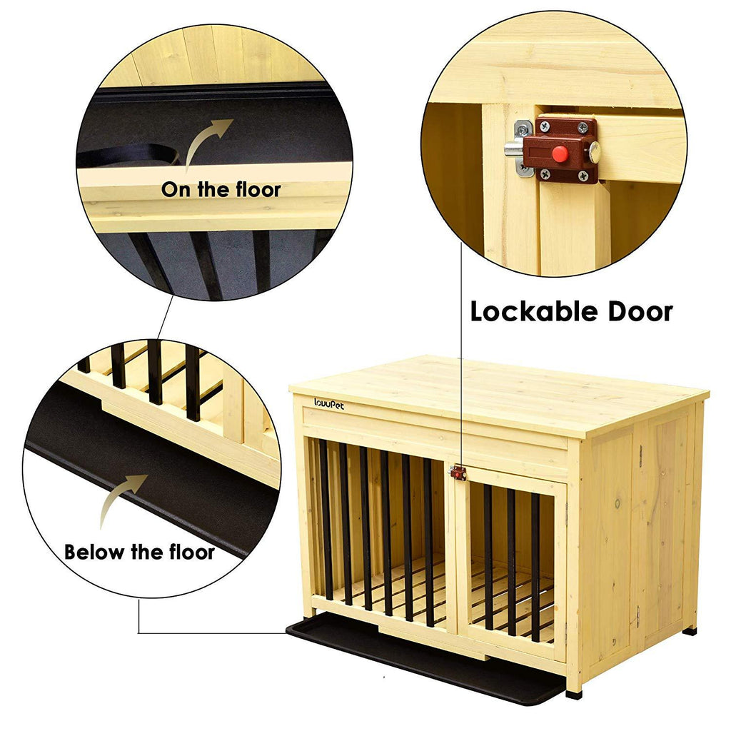 Lovupet Wooden Portable Foldable Pet Crate Indoor Outdoor Dog Kennel Pet Cawith Tray