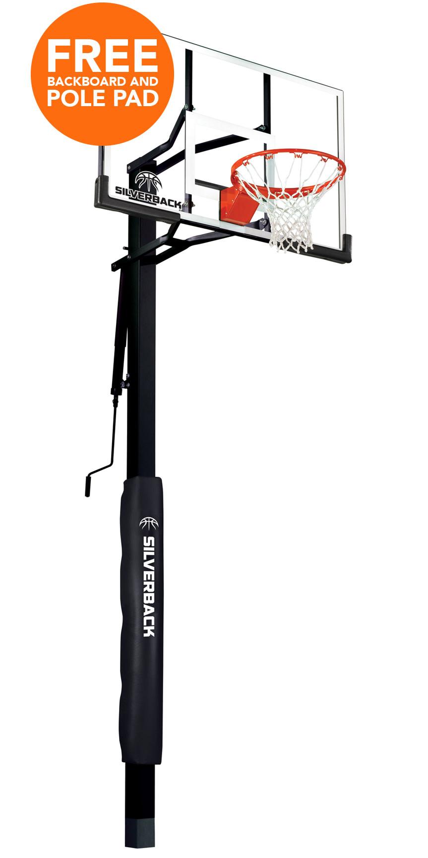 Silverback 54" In-ground Basketball Hoop with Tempered Glass Backboard, Pro-Style Breakaway Rim, and Backboard Pad