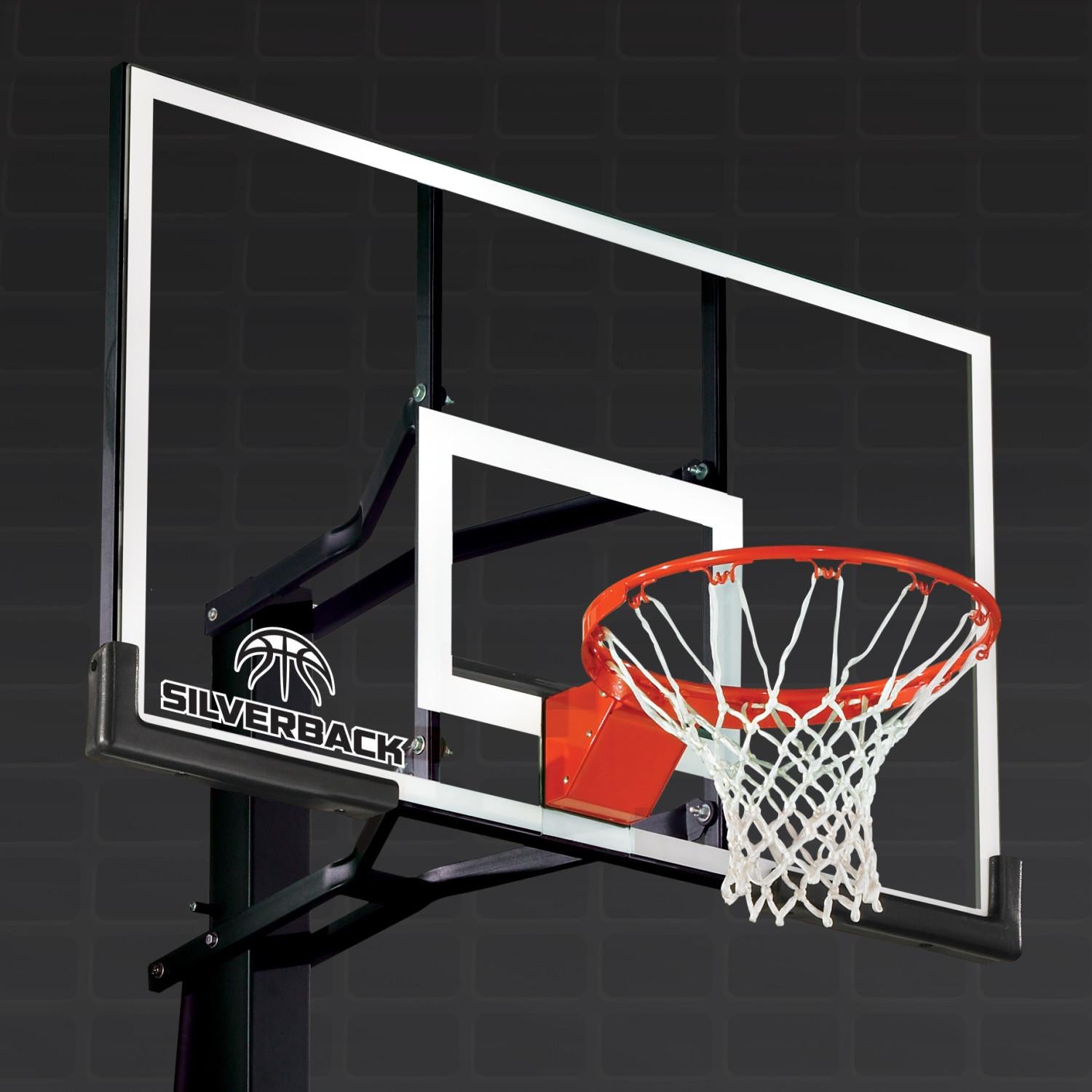 Silverback 54" In-ground Basketball Hoop with Tempered Glass Backboard, Pro-Style Breakaway Rim, and Backboard Pad