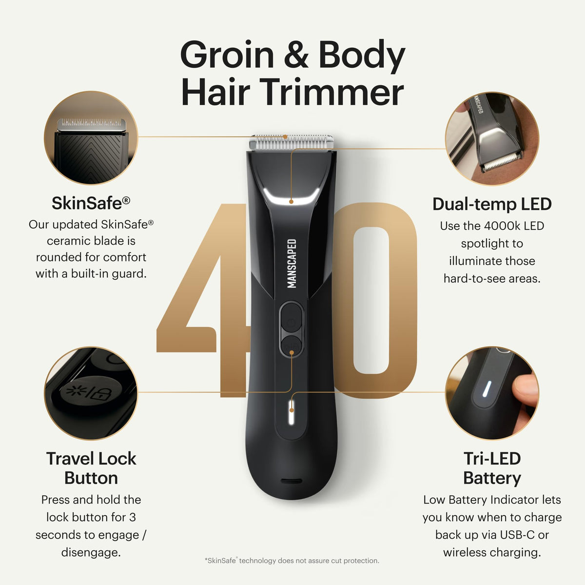 Lawn Mower4.0 PRO - Groin &amp; Body Hair Trimmer, Updated SkinSafeTrimmer Blade, Waterproof Wet/Dry Groomer, USB-C &amp; Wireless Charging Compatible, Men’s Ball Shaver with Travel Lock
