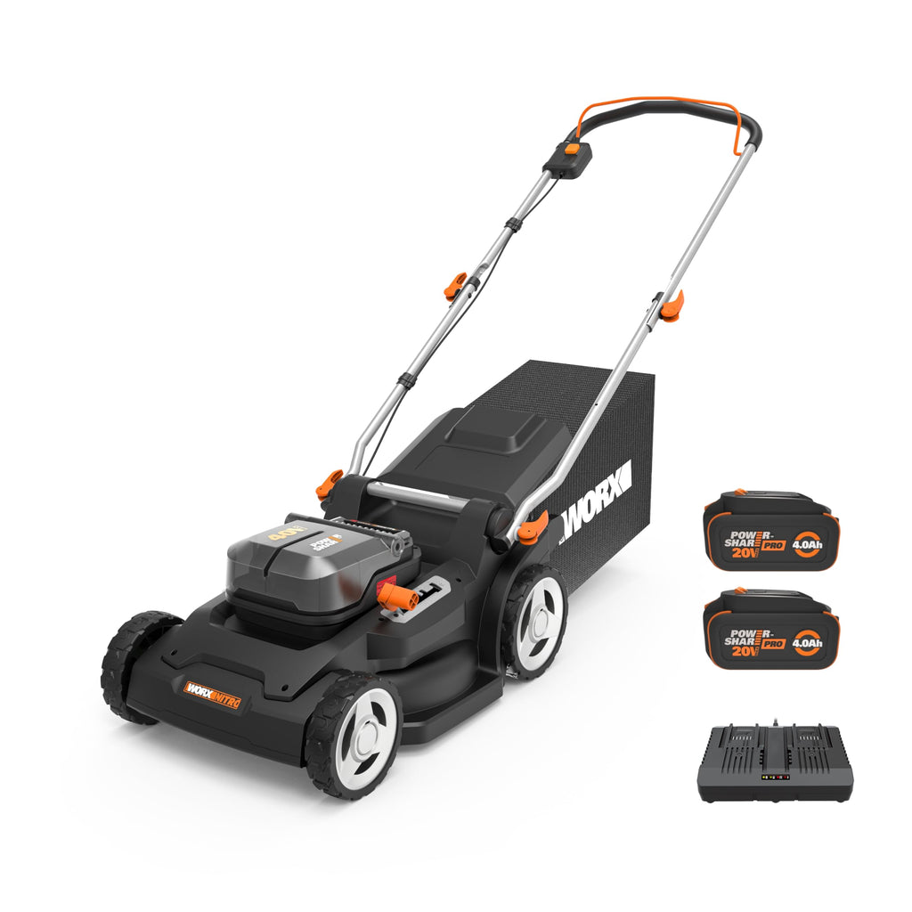 Cordless Lawn Mower, 17" Electric Mower Cuts to Edge, Compact &amp; Lightweight Push Lawn Mower with 6-Position Height Adjustment for Medium Size Yards, 2 Batteries &amp; Charger Included, WG745