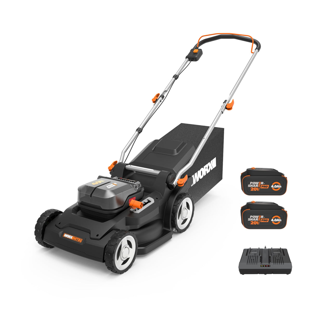 Cordless Lawn Mower, 17" Electric Mower Cuts to Edge, Compact &amp; Lightweight Push Lawn Mower with 6-Position Height Adjustment for Medium Size Yards, 2 Batteries &amp; Charger Included, WG745