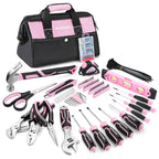 Pink Tool Set, 277 PCS Home Repairing Tool Kit, Pink Tool Bag with 13-Inch Wide Mouth Open StoraBag, Portable Home Tool Kit Including Hammer, Screwdriver, and Household Tools - Pink Ribbon