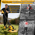 Brushless 6000mAh Cordless Weed Wacker Edger with Wheel, 4-in-1 Electric Weed Eater Battery Powered Brush Cutter, Grass Trimmer Stringless Weed Trimmer Lawn Mower Metal Blade Battery Charger