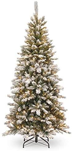 Joedot Clear Prelit Incandescent Green Flocked Slim Christmas Tree, 7.5'