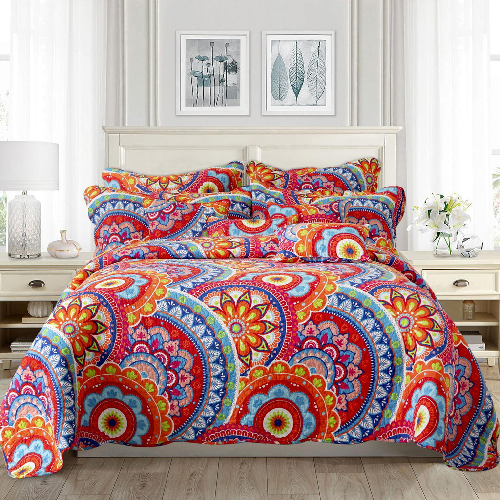 9pc Quilt Set - Super Beautiful Gorgeous Flowers Cotton Bedspreads-Queen-American VillaOrange