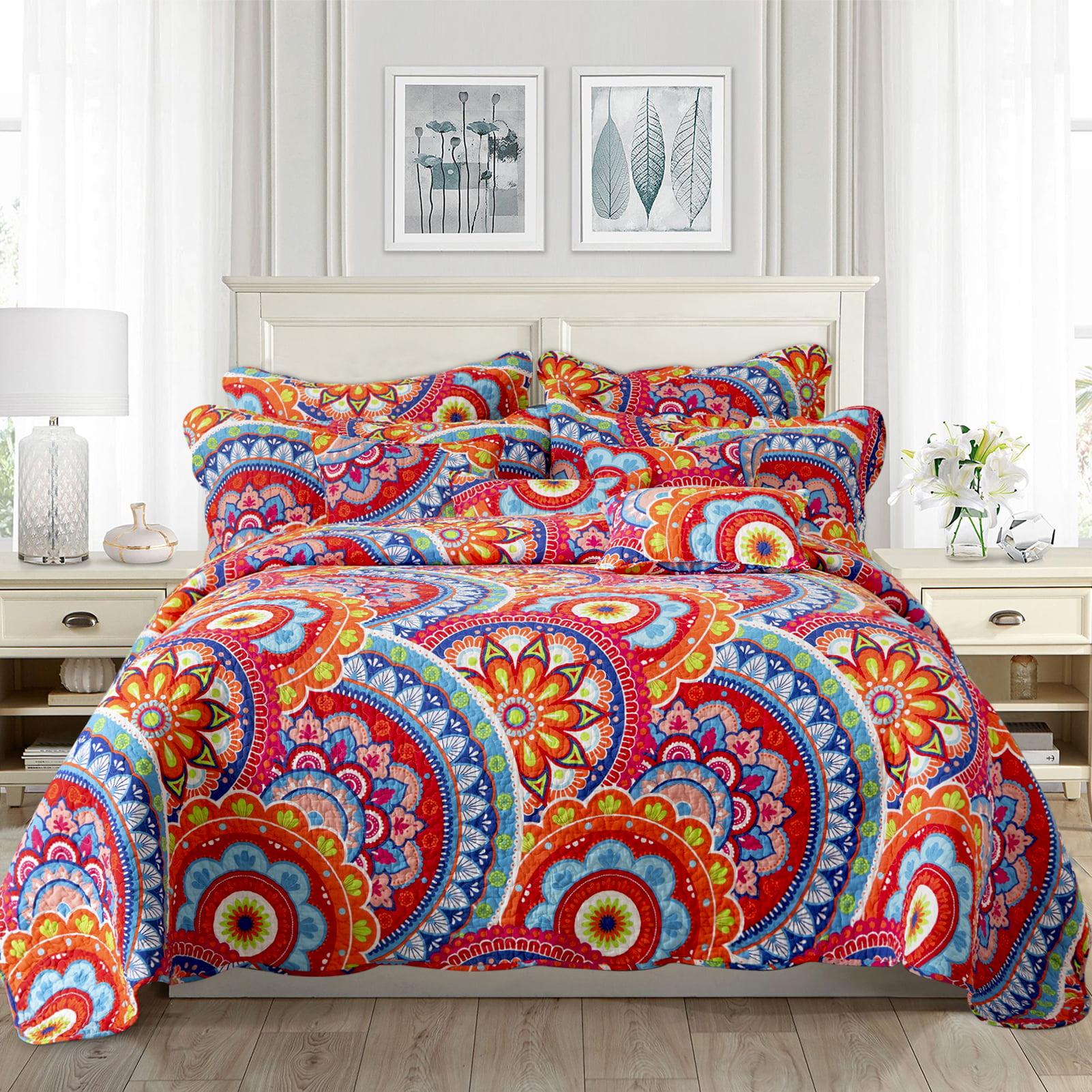 9pc Quilt Set - Super Beautiful Gorgeous Flowers Cotton Bedspreads-Queen-American VillaOrange