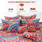 9pc Quilt Set - Super Beautiful Gorgeous Flowers Cotton Bedspreads-Queen-American VillaOrange