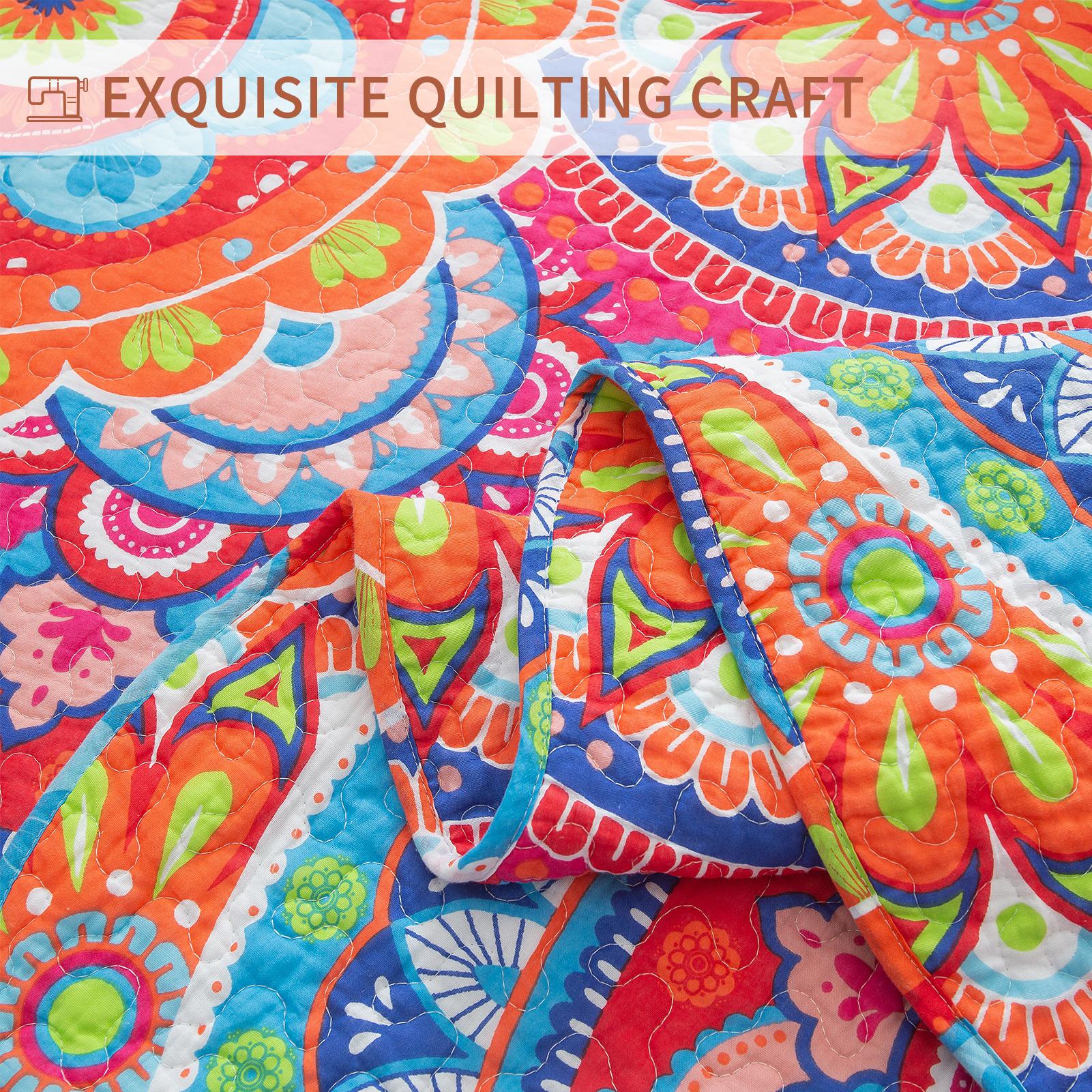 9pc Quilt Set - Super Beautiful Gorgeous Flowers Cotton Bedspreads-Queen-American VillaOrange