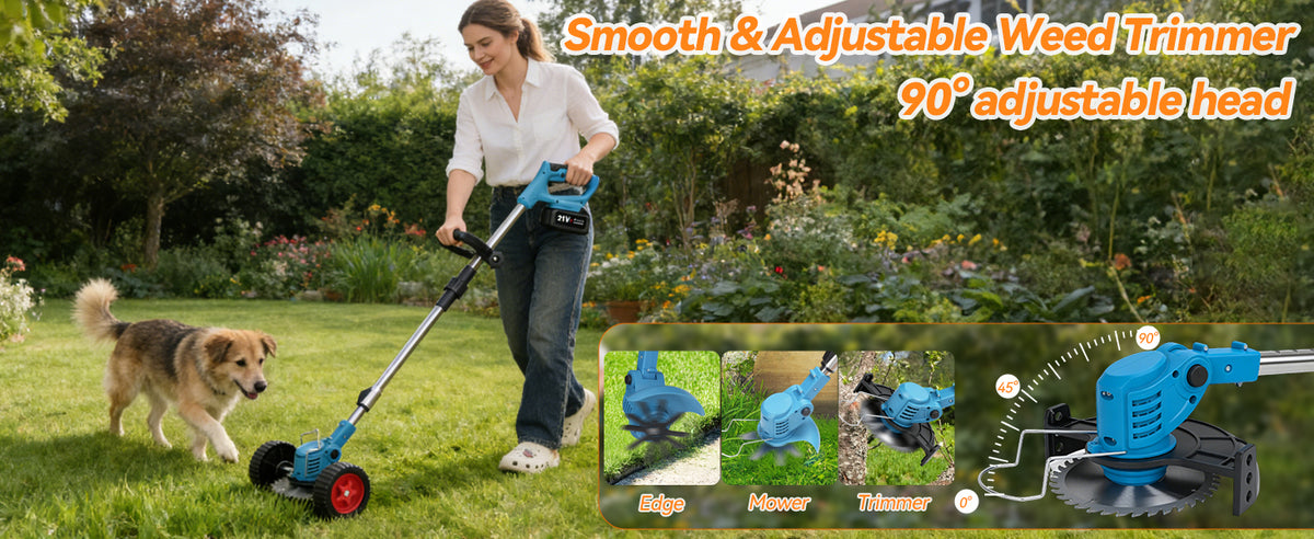 Electric Weed Wacker,Cordless Weed Eater 20000R,Battery Powered, 4-in-1 Brush Cutter with Wheel,Lawn Mower for Grass, 6 inch String Trimmer for Shrubs, Weeds,Weed Trimmer for Garden Yard