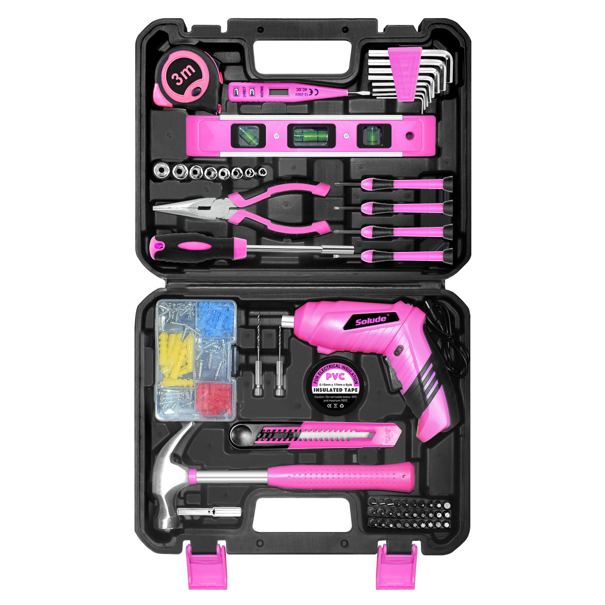 Pink Tool Set for Women,130 Piece Home Tool Kit for Women with 3.6V Cordless Rechargeable Screwdriver,Basic Household Tool Kit Set for Home,Apartment,ColleDorm & DIY Projects