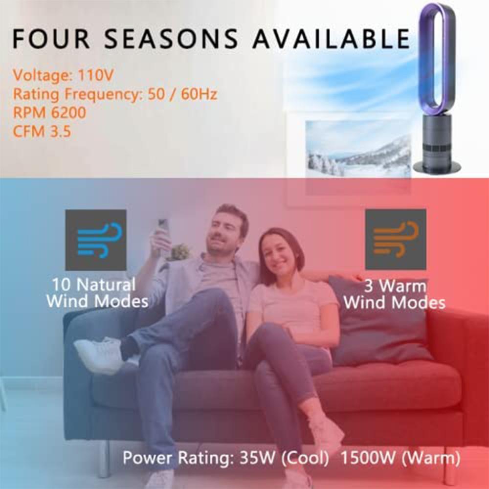 Yipa Fast Heating Overheating Protection Portable Space Heater Tower Electric Heaters Fan Warmer Home Office Purple+32in