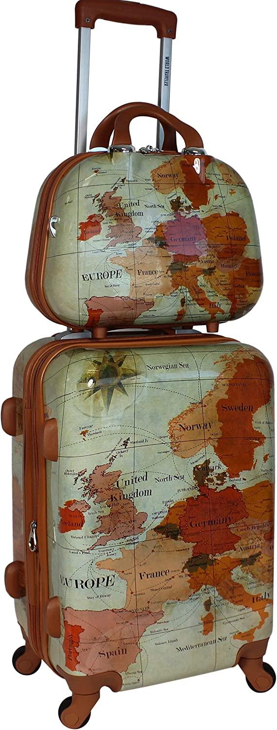 Europe 2-Piece Carry-On Spinner Luggage Set with TSA Lock, Brown, One_Size