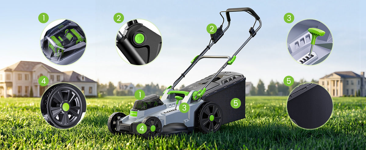 40V Cordless Lawn Mower, 17" Walk Behind Electric 4.0 Ah Battery Powered Lawnmower, with 50L Grass Bag, Brushless Motor, 6 Adjustable Cutting Heights, for Garden/Patio/Yark/Lawn