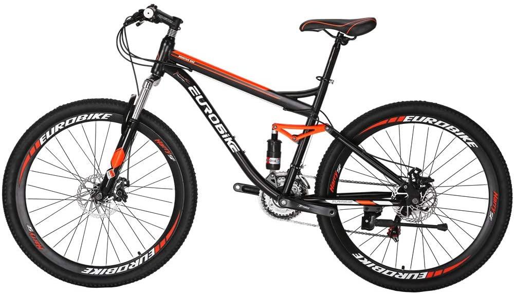 Eurobike S7 Mountain Bike 27.5 Inche Mutil Spoke Wheels Dual Suspension 21 Speed Mountain Bicycle Black Orange
