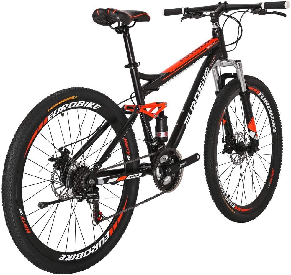 Eurobike S7 Mountain Bike 27.5 Inche Mutil Spoke Wheels Dual Suspension 21 Speed Mountain Bicycle Black Orange