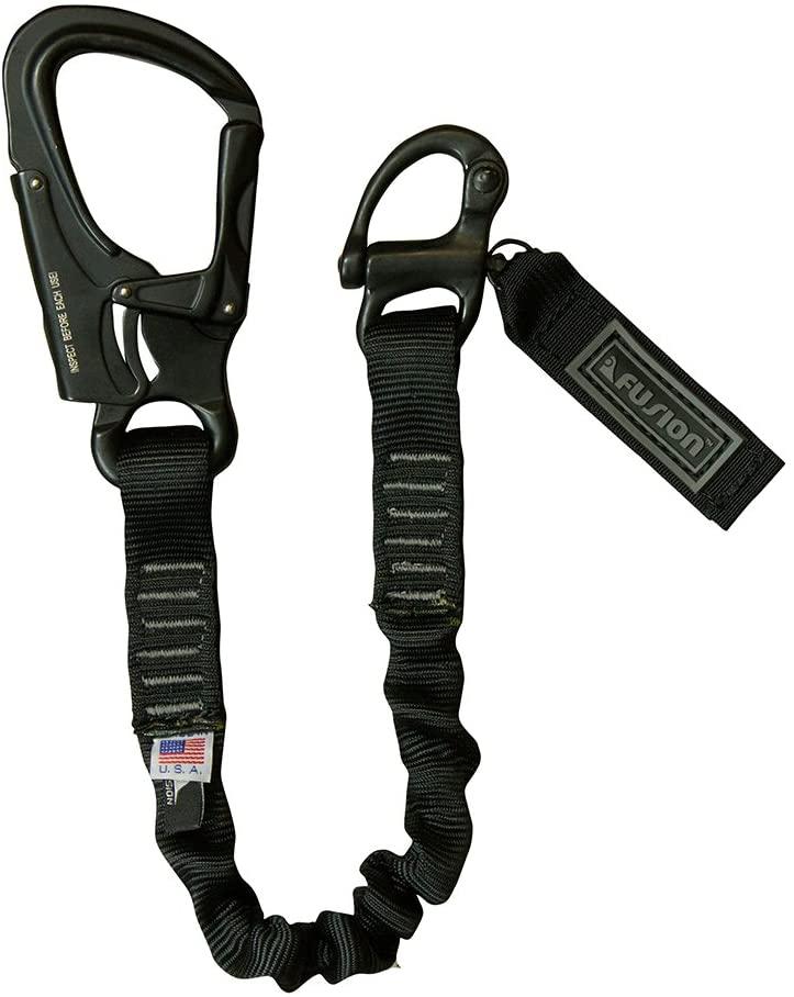 Fusion Tactical 6ft 72"" x1 Internal Elastic Bungee Military Police Personal Retention Helo Lanyard with Snap Hook Shackle 23kN Black (LH-32-8001-2999-BK72)