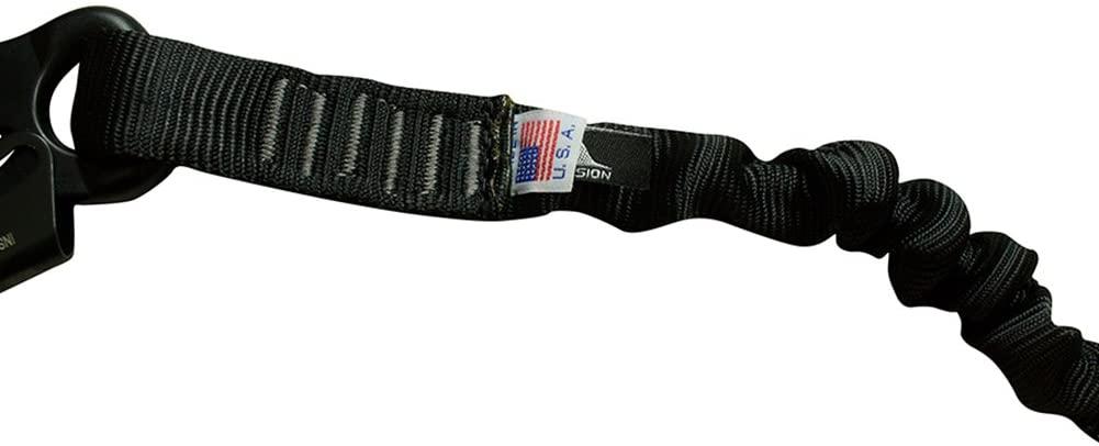 Fusion Tactical 6ft 72"" x1 Internal Elastic Bungee Military Police Personal Retention Helo Lanyard with Snap Hook Shackle 23kN Black (LH-32-8001-2999-BK72)