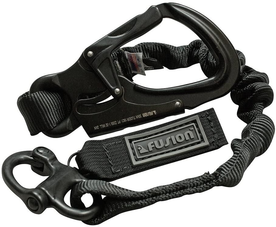 Fusion Tactical 6ft 72"" x1 Internal Elastic Bungee Military Police Personal Retention Helo Lanyard with Snap Hook Shackle 23kN Black (LH-32-8001-2999-BK72)