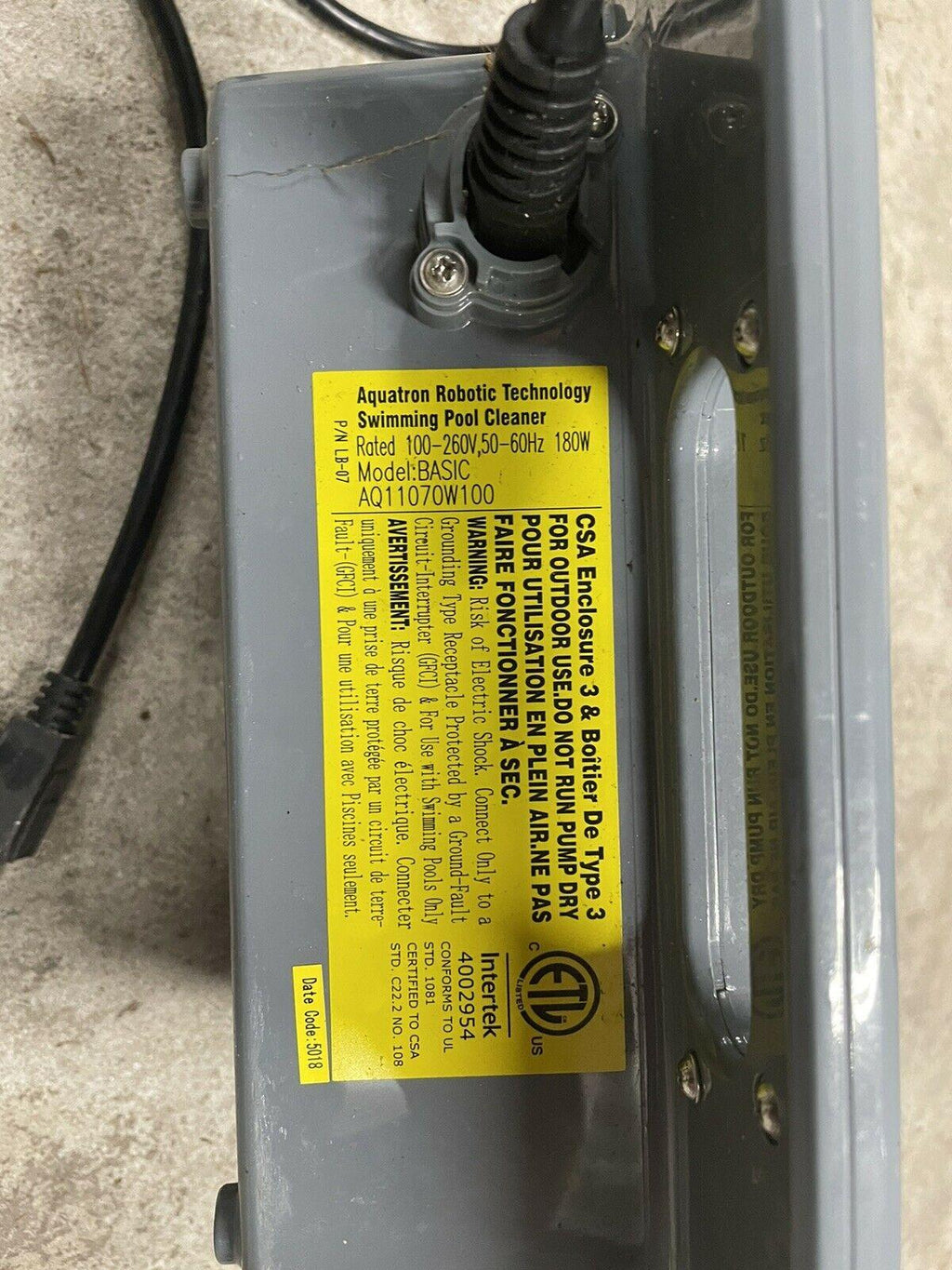 blue diamond aquabot pool cleaner power supply