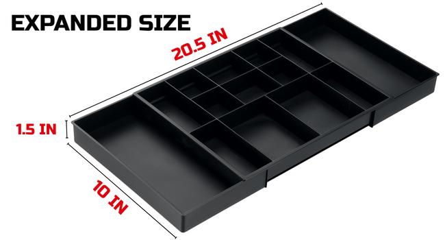 Tool Box Organizer Tray Divider Set, Expandable LarToolbox StoraTray Kit, Rolling Tool Chest Drawer Bins, Hardware Screwdrivers Pliers Organization, 2pcs low profile Trays.