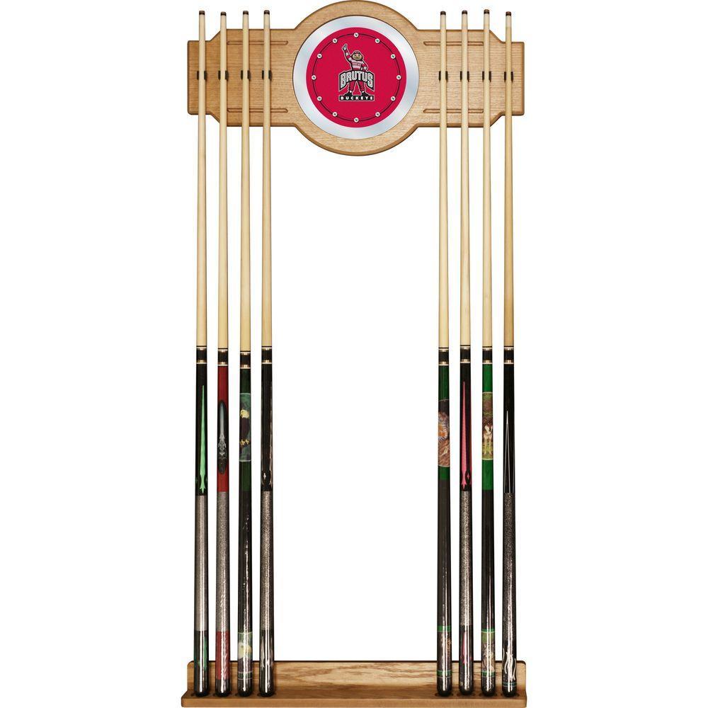The Ohio State University Red Brutus 30 in. Wooden Billiard Cue Rack with Mirror