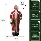 58 in. Christmas Dancing Mrs. Claus with Hooded Cloak and Basket