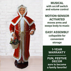 58 in. Christmas Dancing Mrs. Claus with Hooded Cloak and Basket