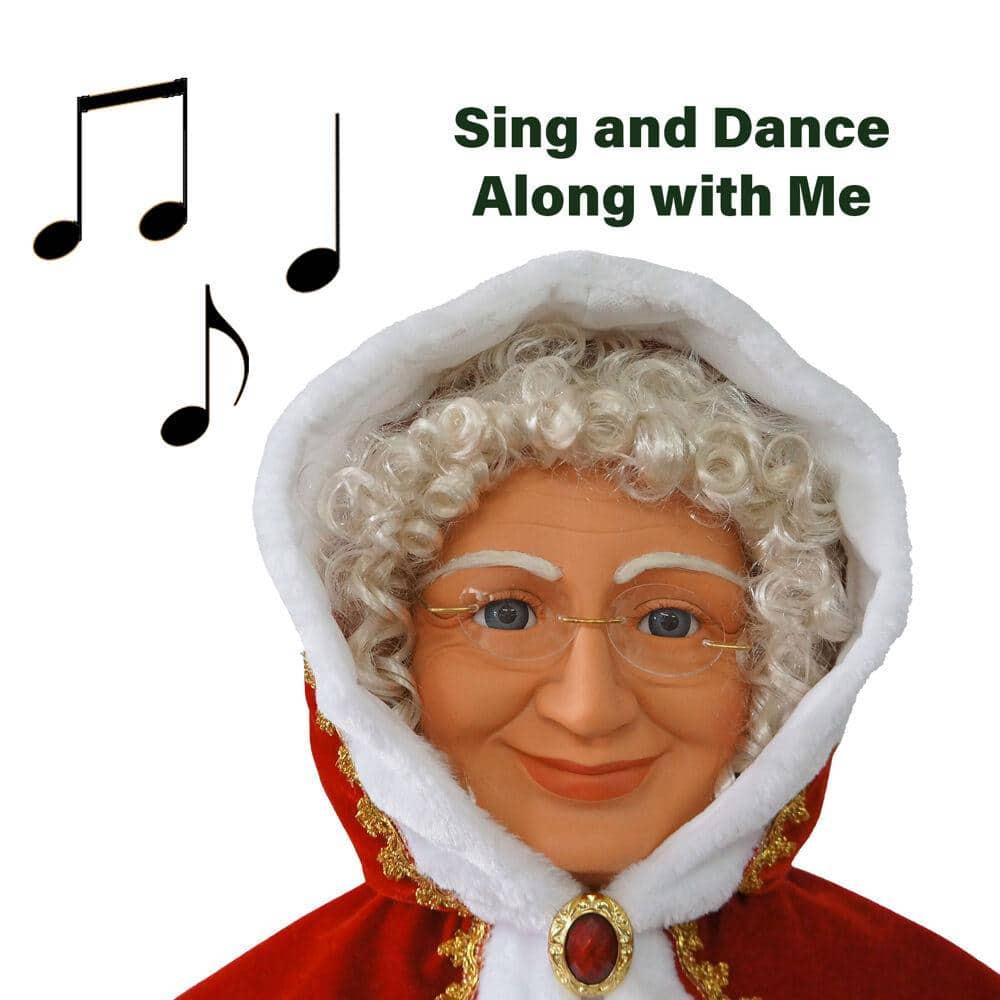 58 in. Christmas Dancing Mrs. Claus with Hooded Cloak and Basket