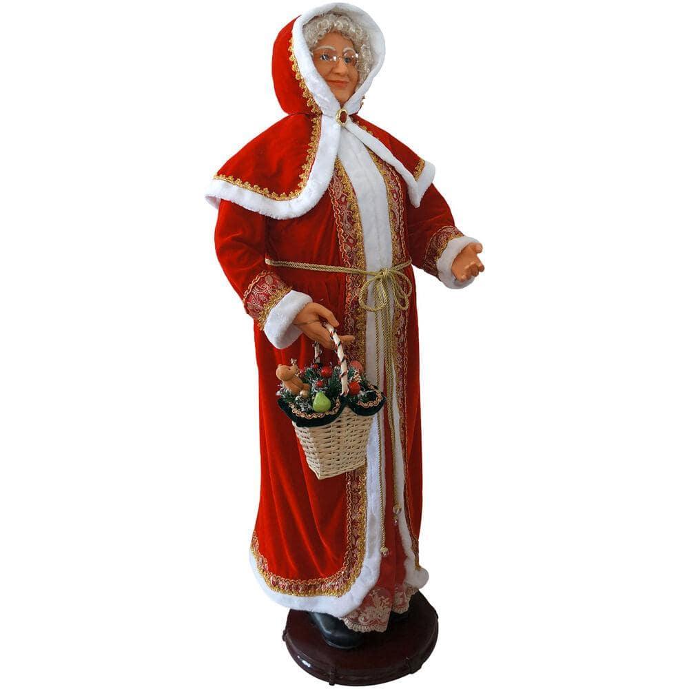 58 in. Christmas Dancing Mrs. Claus with Hooded Cloak and Basket