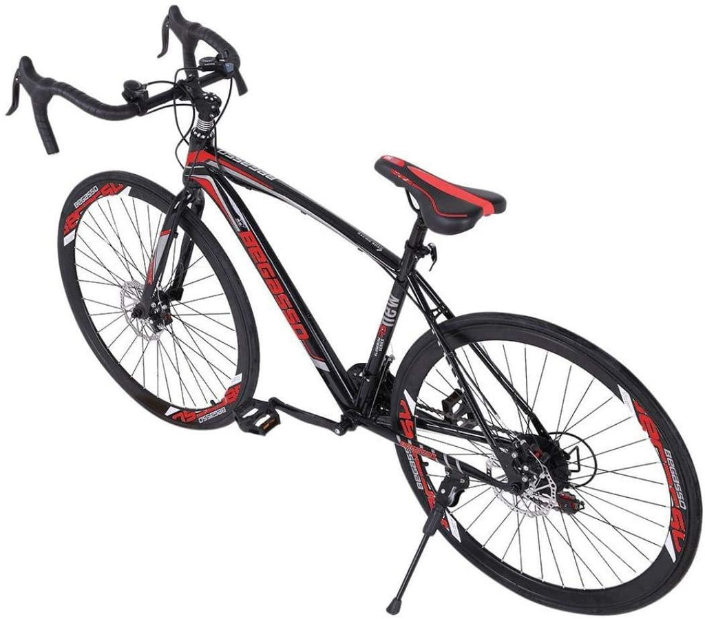 AAru2K Lightweight Aluminum Road Bike,Aluminum Full Suspension Road Bike 21 Speed Disc Brakes, 26 inch Durable Road Bicycles, 700c Tire, Mens/Womens Fashionable Advanced Suspension Bikes