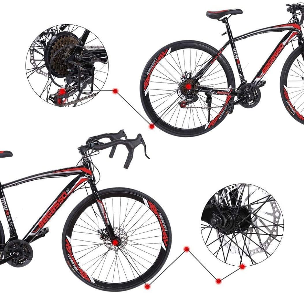 AAru2K Lightweight Aluminum Road Bike,Aluminum Full Suspension Road Bike 21 Speed Disc Brakes, 26 inch Durable Road Bicycles, 700c Tire, Mens/Womens Fashionable Advanced Suspension Bikes