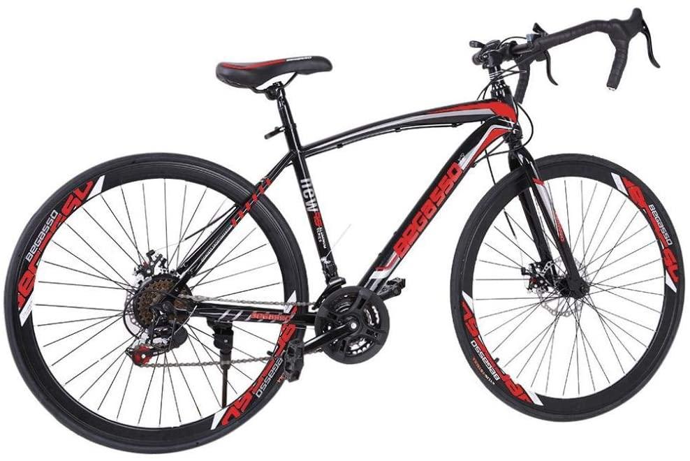 AAru2K Lightweight Aluminum Road Bike,Aluminum Full Suspension Road Bike 21 Speed Disc Brakes, 26 inch Durable Road Bicycles, 700c Tire, Mens/Womens Fashionable Advanced Suspension Bikes
